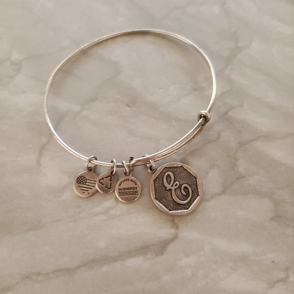 ✨ Alex and Ani Silver E Initial Expandable Charm Bracelet ✨ - Picture 1 of 3